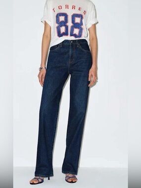 reformation val 90s mid rise straight jeans in AHURANI BLUE